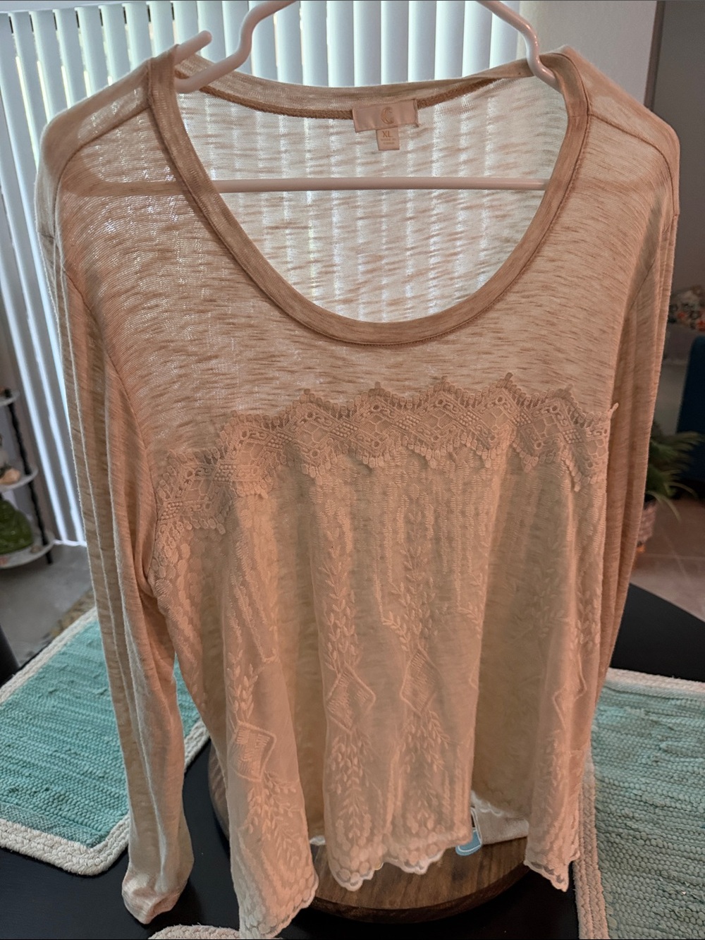 C   Light Beige Lace-Trim Long Sleeve Tee